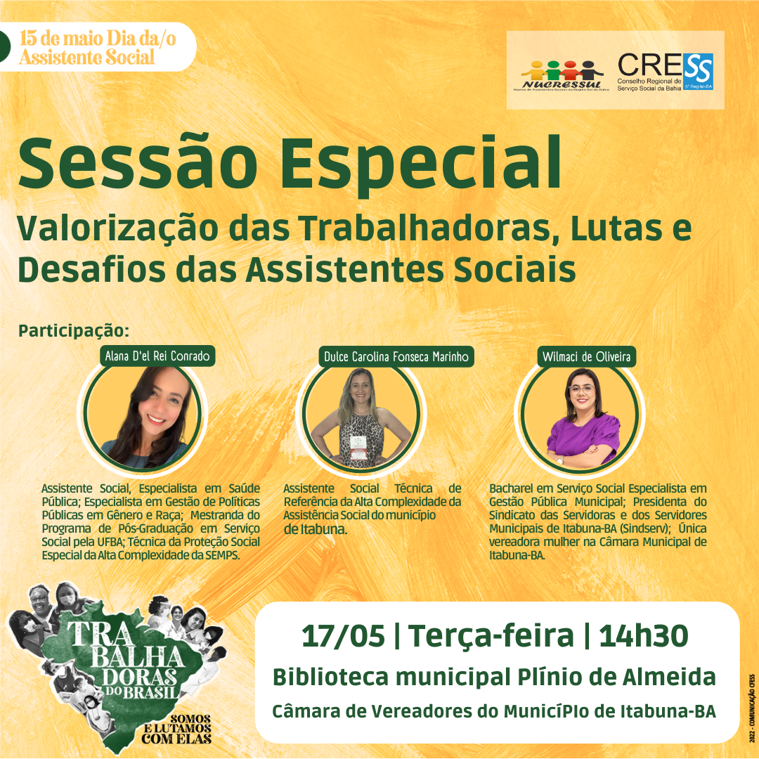 Luta das trabalhadoras do Brasil é o tema das comemorações do Dia do(da)  Assistente Social