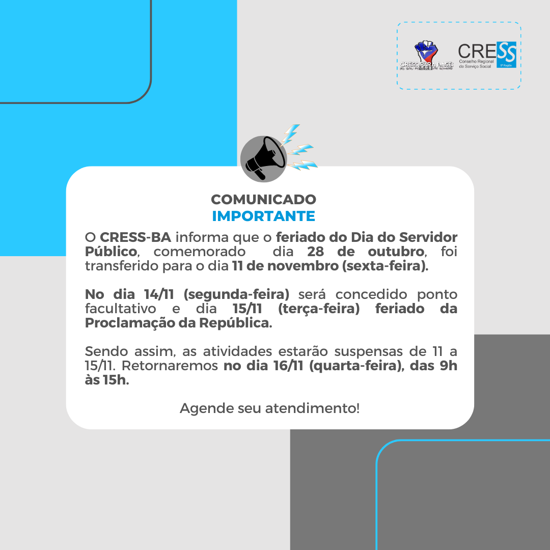ATENDIMENTO AO PÚBLICO: Saiba como entrar em contato com o CRESS-BA